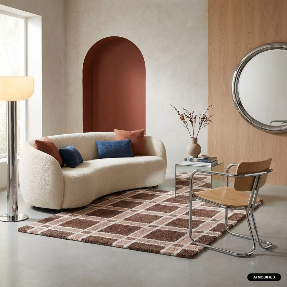 sweeek Teppich mit Karomuster braun und rosa 80x150cm style modern Öko-Tex Zertifikat - Pes - Polyester