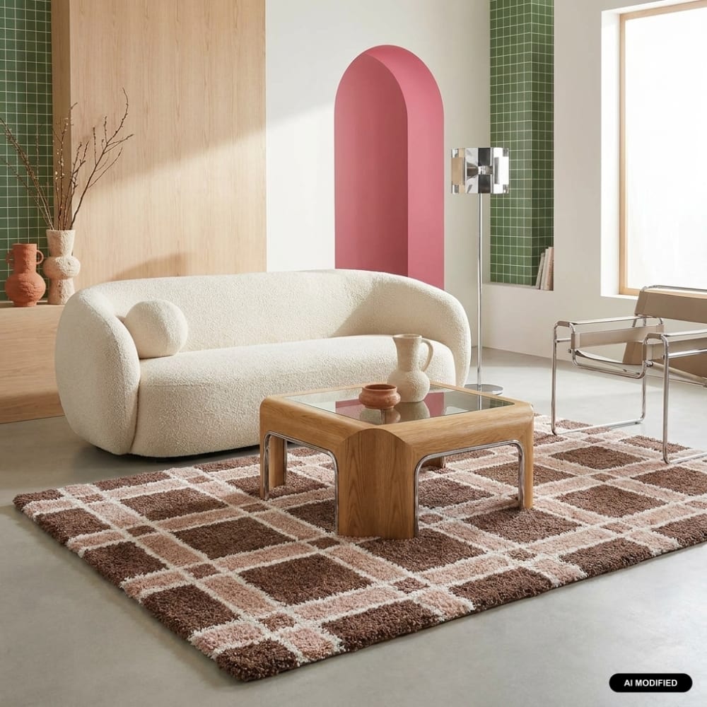sweeek Teppich mit Karomuster braun und rosa 120x170cm style modern Öko-Tex Zertifikat - Pes - Polyester