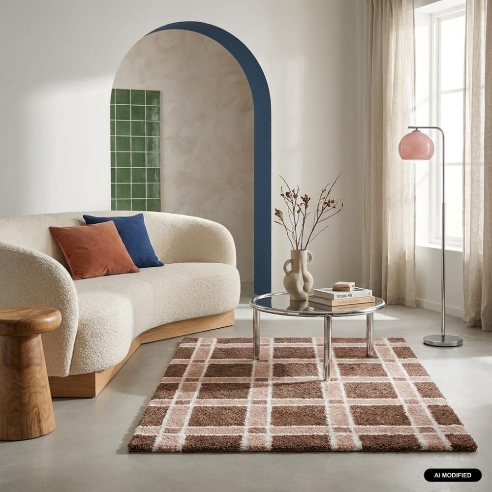 sweeek Teppich mit Karomuster braun und rosa 160x230cm style modern Öko-Tex Zertifikat - Pes - Polyester