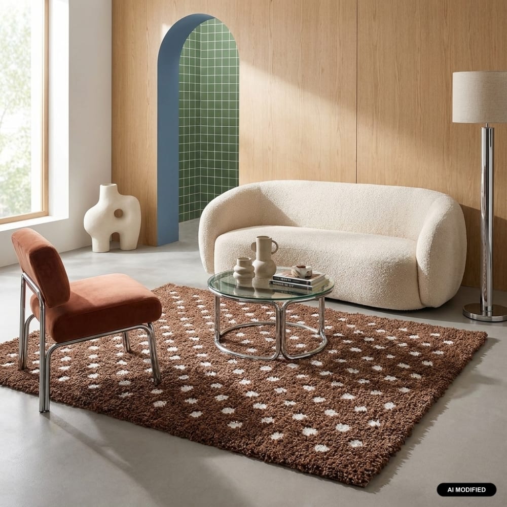 Tapis intérieur à pois marron et crème 80x150cm