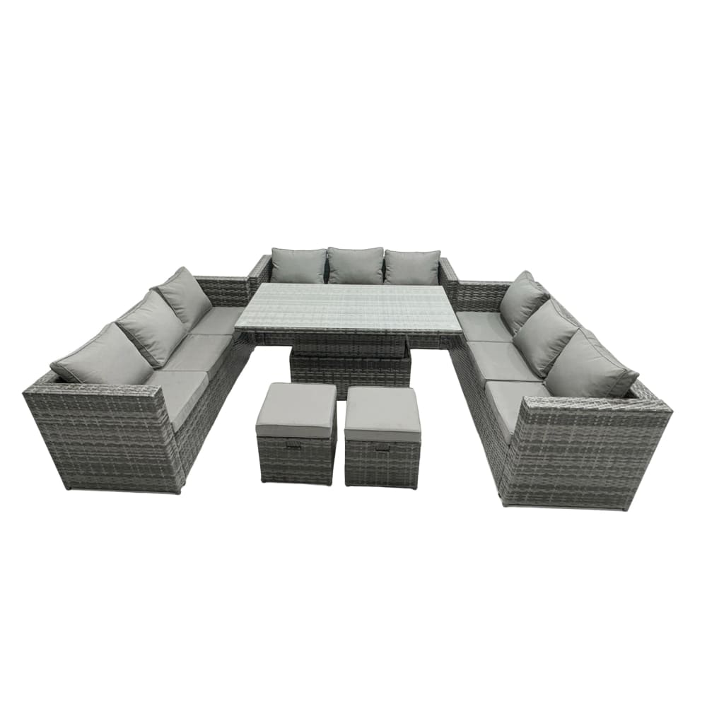 Fimous Rattan U-Form Sofa Set Esstisch verstellbar Hocker Dunkelgrau - Rattan