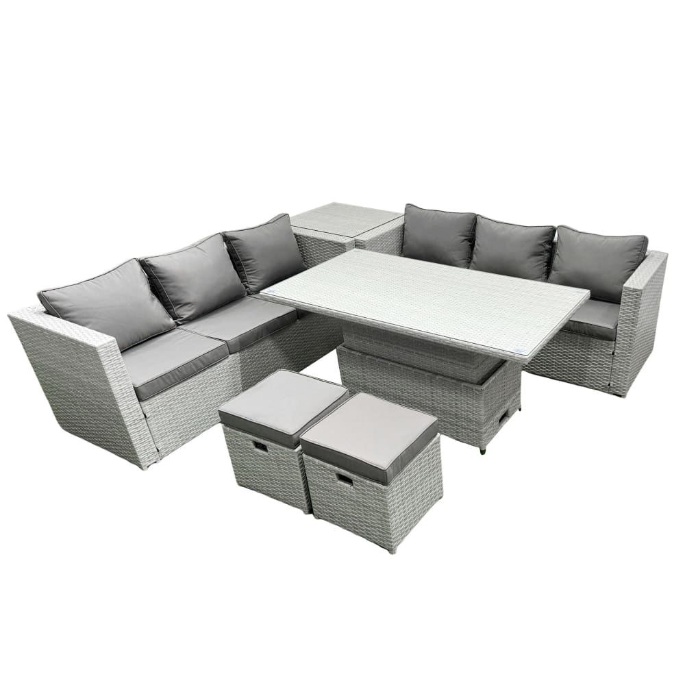 Fimous Rattan Gartenmöbel Set verstellbarer Tisch Beistelltisch Hellgrau - Rattan