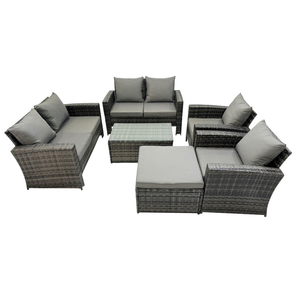 Fimous Rattan 7er Set Couchtisch rechteckig Sofa Dunkelgrau - Rattan