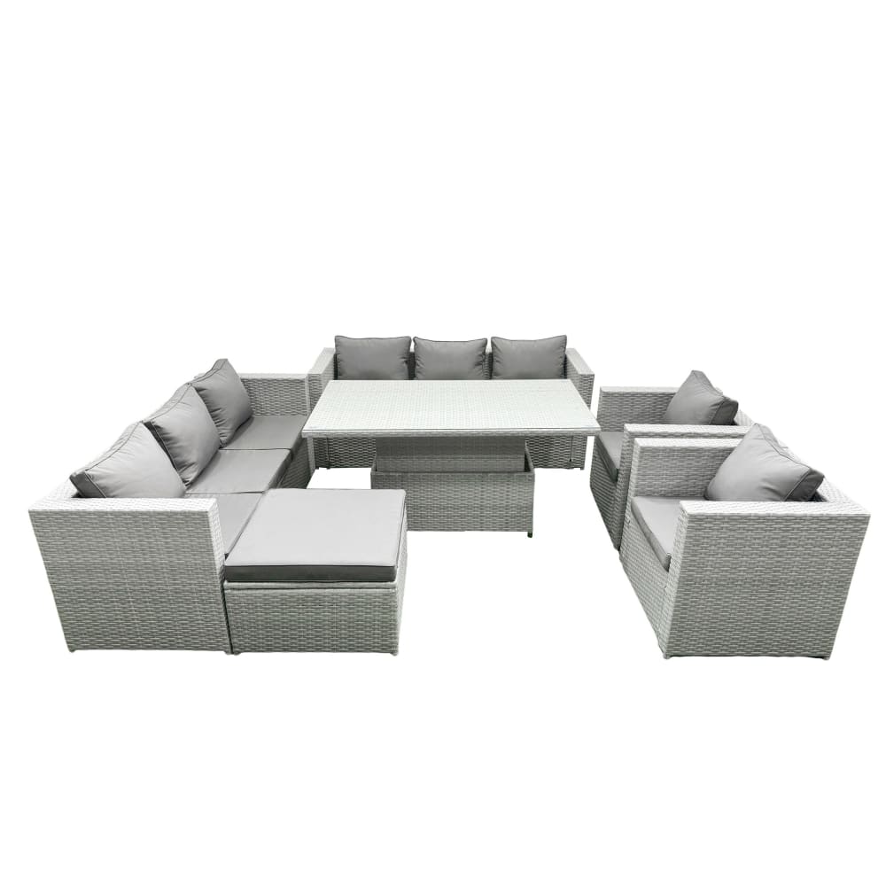 Fimous Rattan Gartenmöbel Sets verstellbarer Tisch Sofa 2 Sessel Hellgrau - Rattan