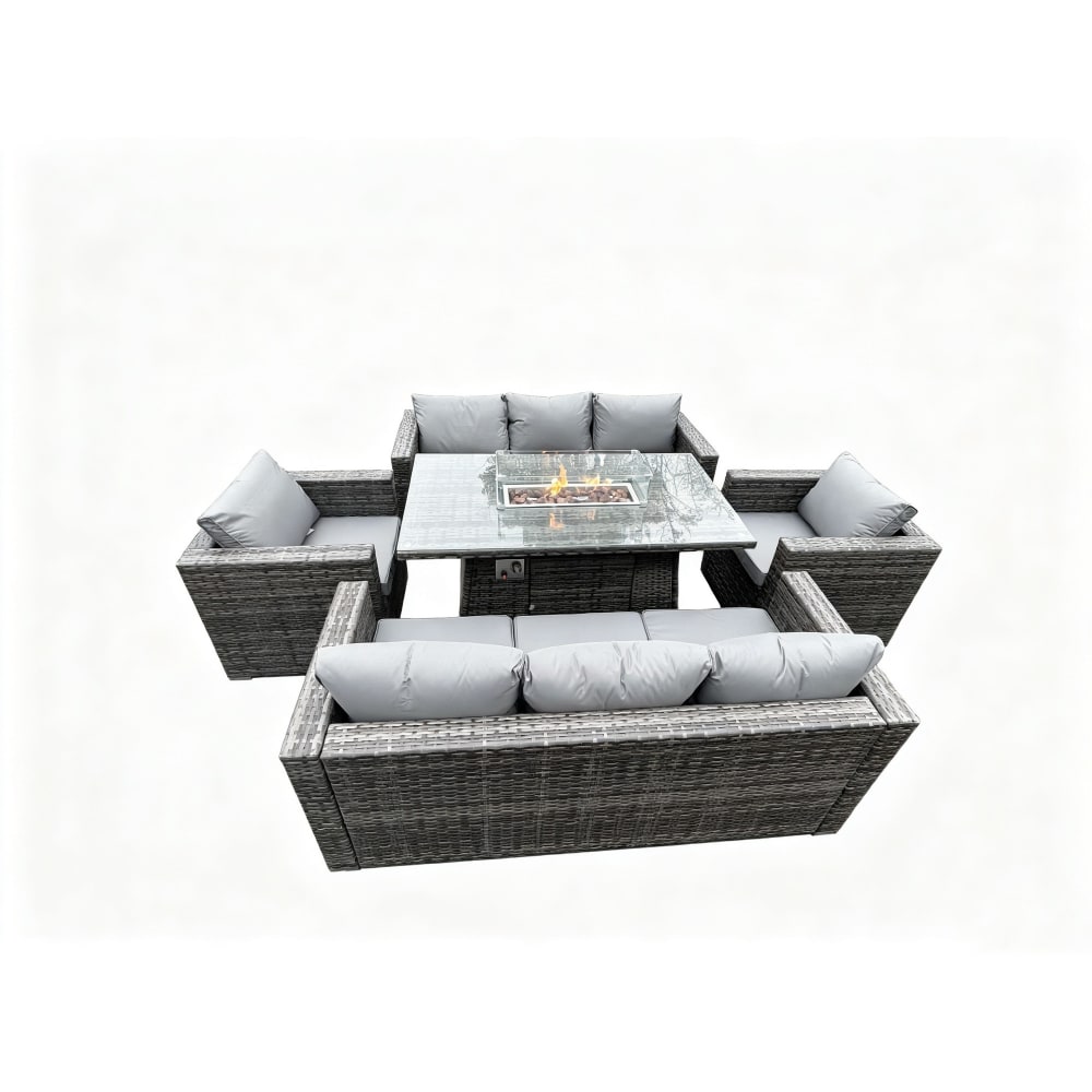 Fimous Rattan 8er Set Gasfeuertisch Sofa Sessel Dunkelgrau - Rattan