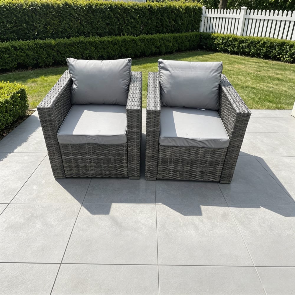 Rattan 2er Set Armstuhl Gartenmöbel Kissen Dunkelgrau - Maisons