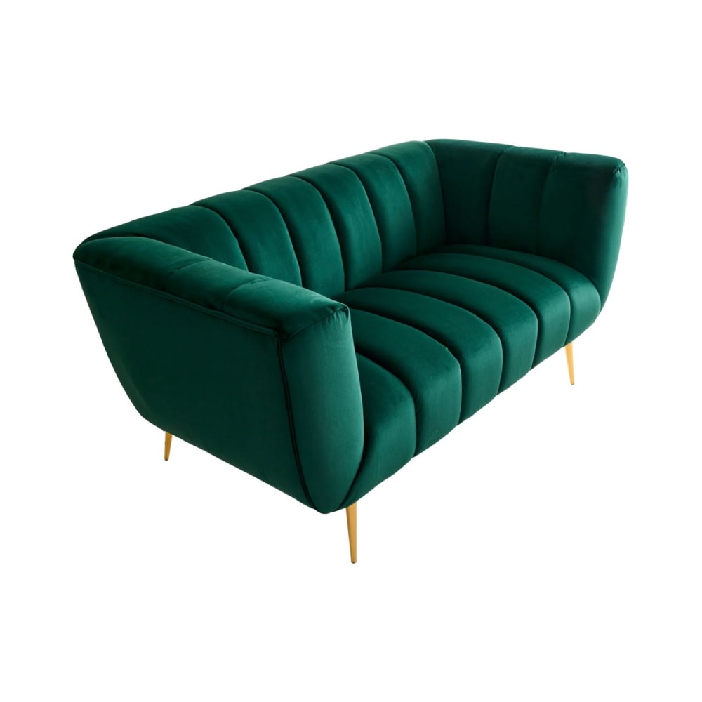 Canapé droit 2 places en velours de polyester vert émeraude Canapé droit 2 places en velours de polyester vert émeraude