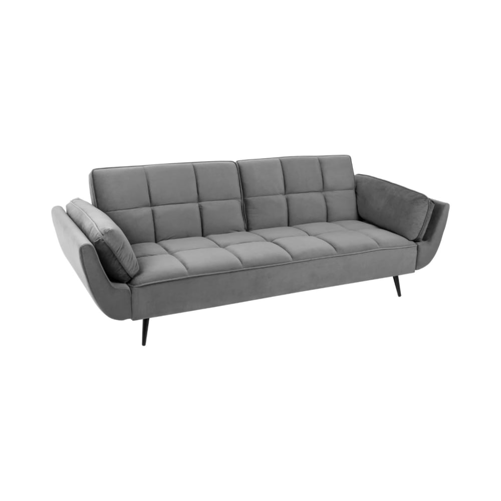 Canapé droit convertible 3 places en velours de polyester gris Canapé droit convertible 3 places en velours de polyester gris
