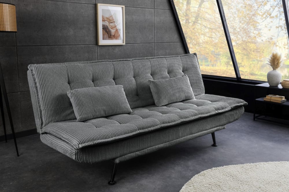 Canapé droit convertible 3 places en velours de polyester gris