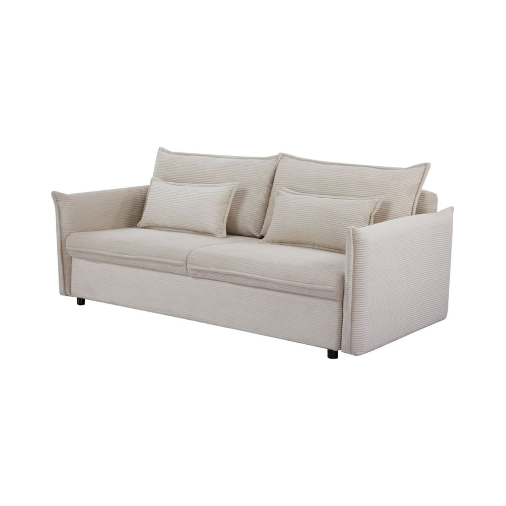 Canapé droit convertible 3 places en velours de polyester beige