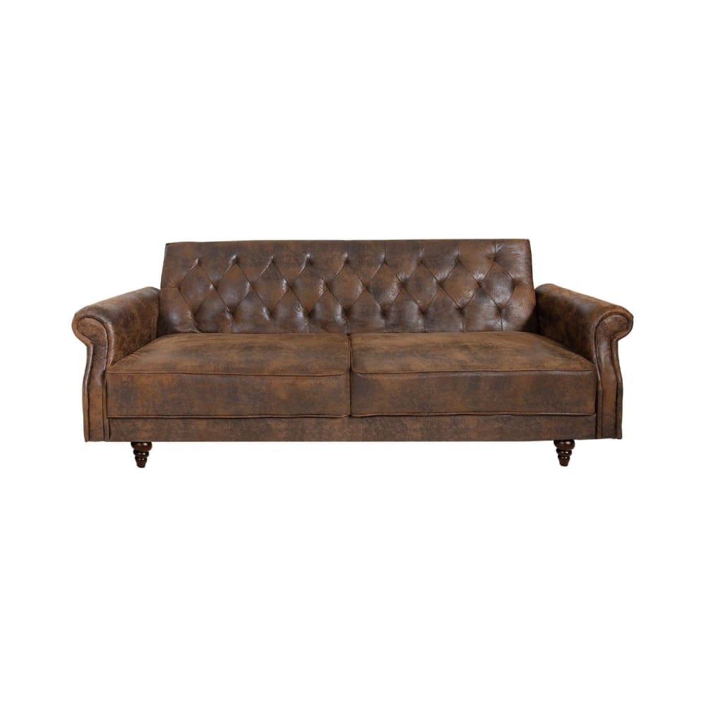 Canapé droit convertible 3 places en microfibre de polyester marron