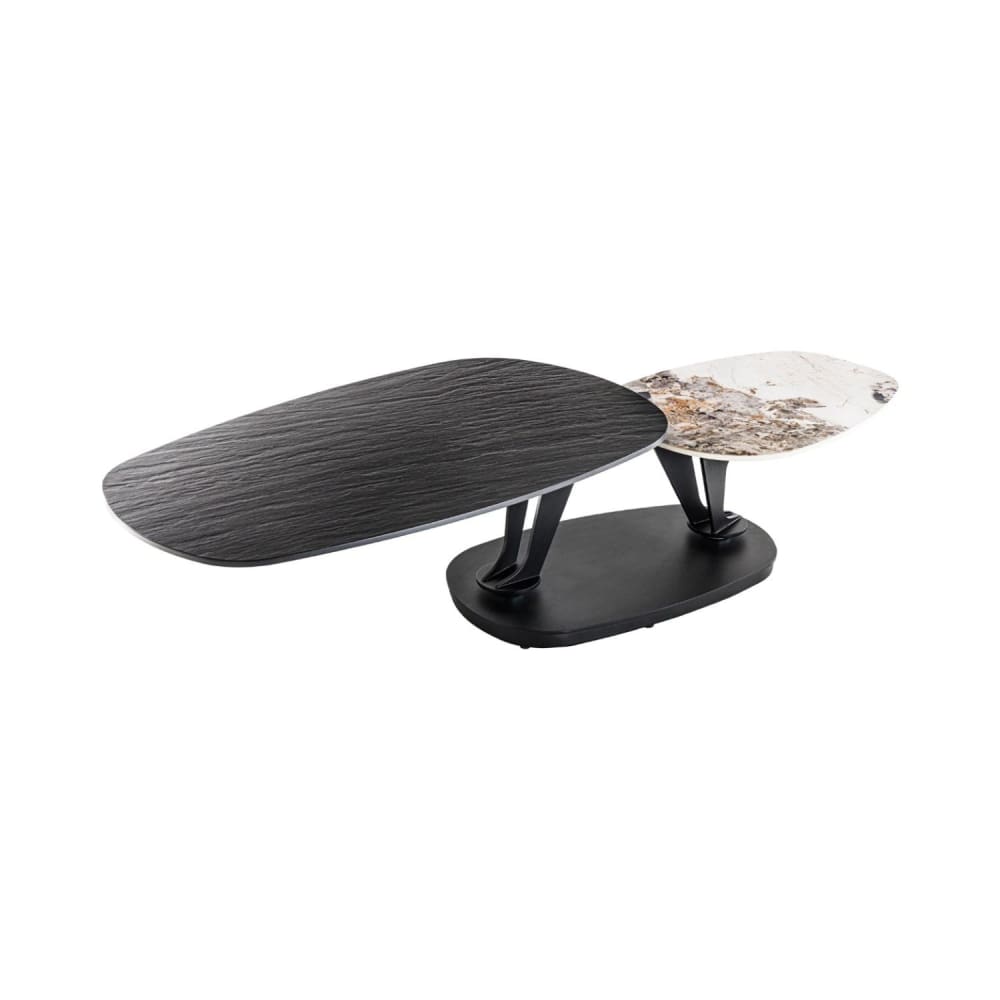 Table basse en céramique noire et effet pierre naturelle 95x40x57cm Table basse en céramique noire et effet pierre naturelle 95x40x57cm