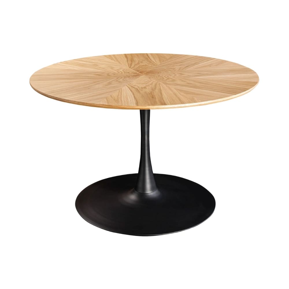 Table ronde plaquée en chêne clair et pieds en fer noir d120cm