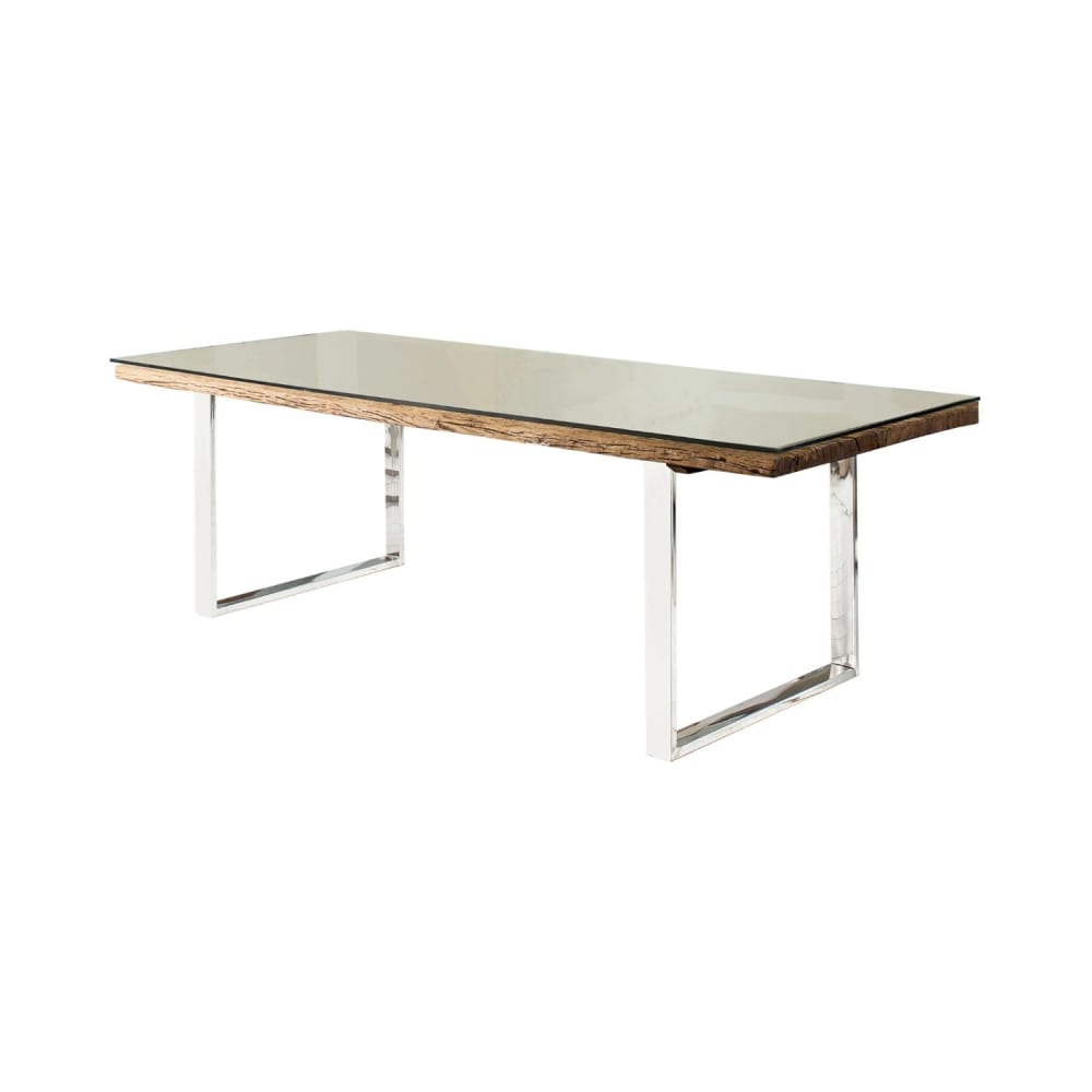 Table à manger rectangulaire en verre trempé marron et argenté 203cm Table à manger rectangulaire en verre trempé marron et argenté 203cm