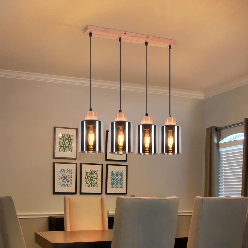 Suspension en verre gris 60x12x146.5cm e27 — vue 4