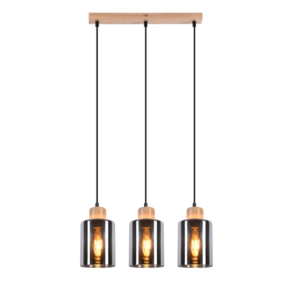 ZMH Pendelleuchte Holz 146.5x42x12cm grau E27 - Glas