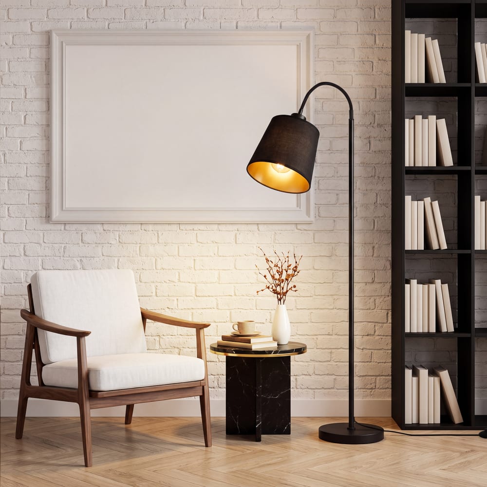 Stehlampe Eisen,Stoff 22x18x160cm schwarz E27 - Maisons Du Monde