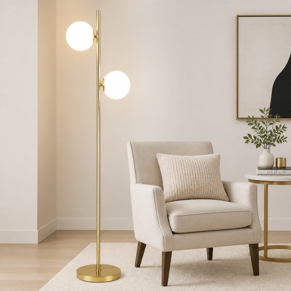 Lampadaire en fer verre blanc 22x15x166cm e27 — vue 3