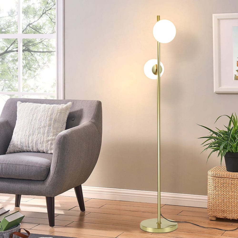 Lampadaire en fer verre blanc 22x15x166cm e27 — vue 4