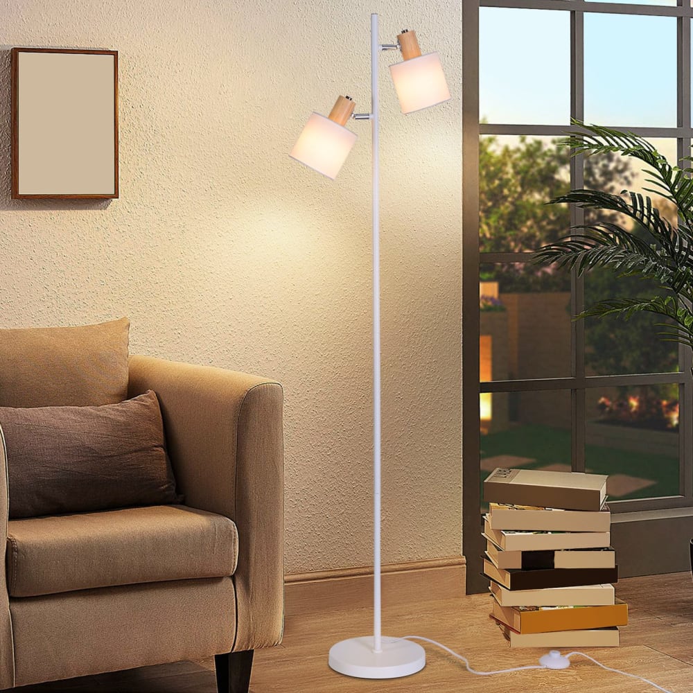 Stehlampe Eisen,Holz 27x22x145cm weiß E14 - Maisons Du Monde