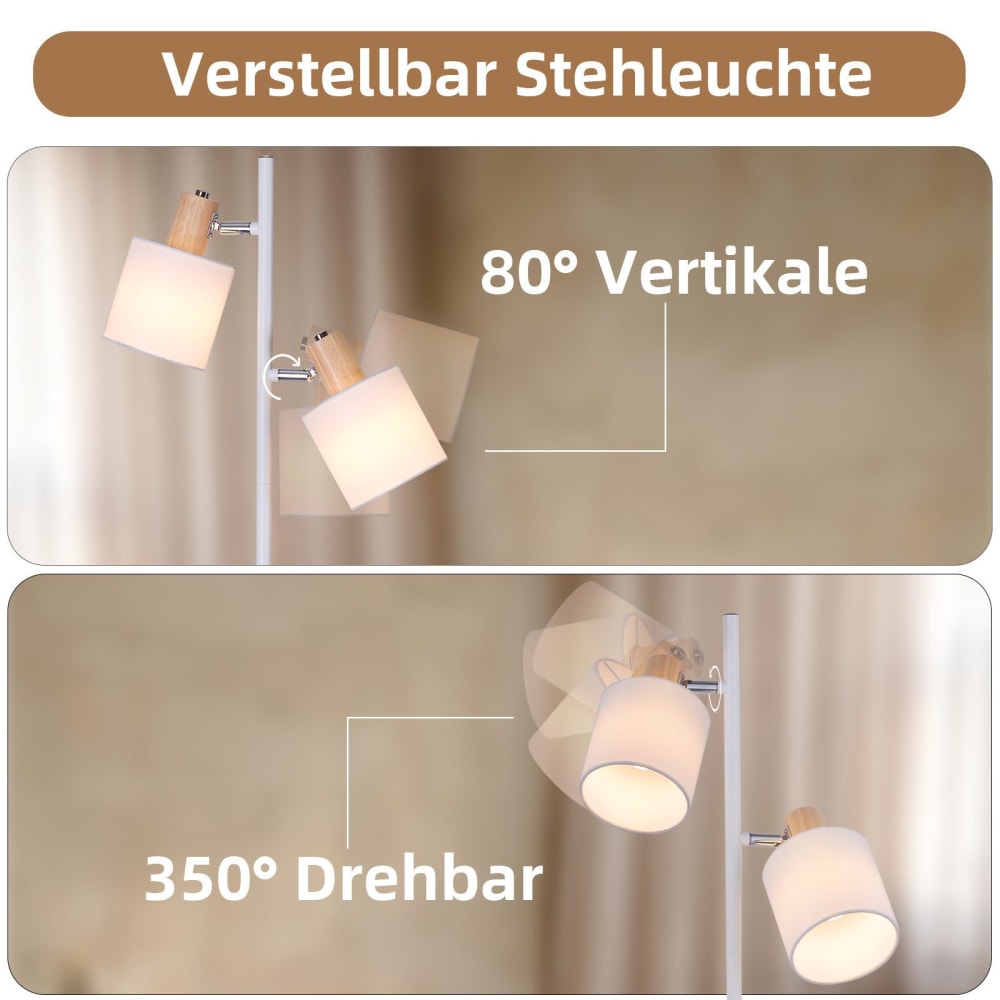 Lampadaire en fer bois blanc 27x22x145cm e14 — vue 4