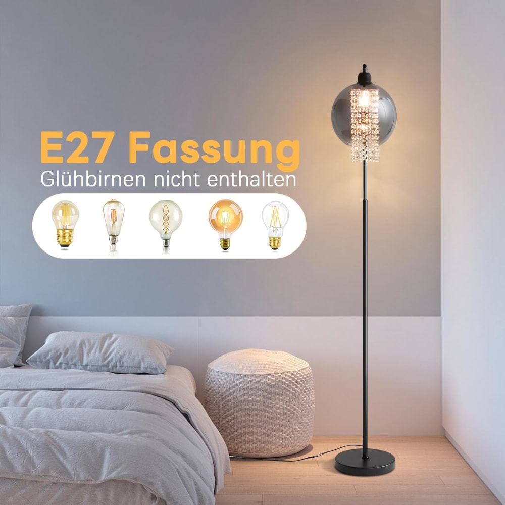 Lampadaire en fer verre noir 45x25x164cm e27 — vue 4