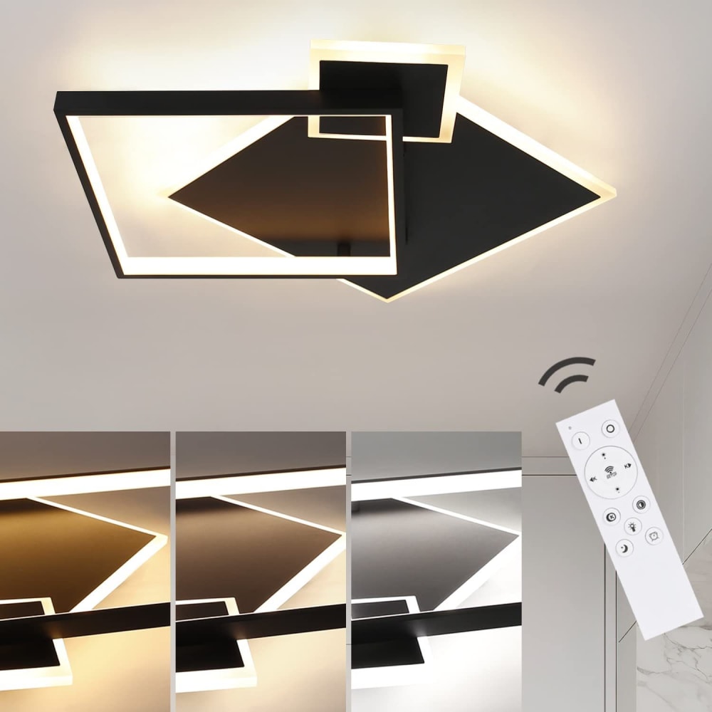 Plafonnier en aluminium noir 45x46x8cm led intensité variable 50w — vue 3