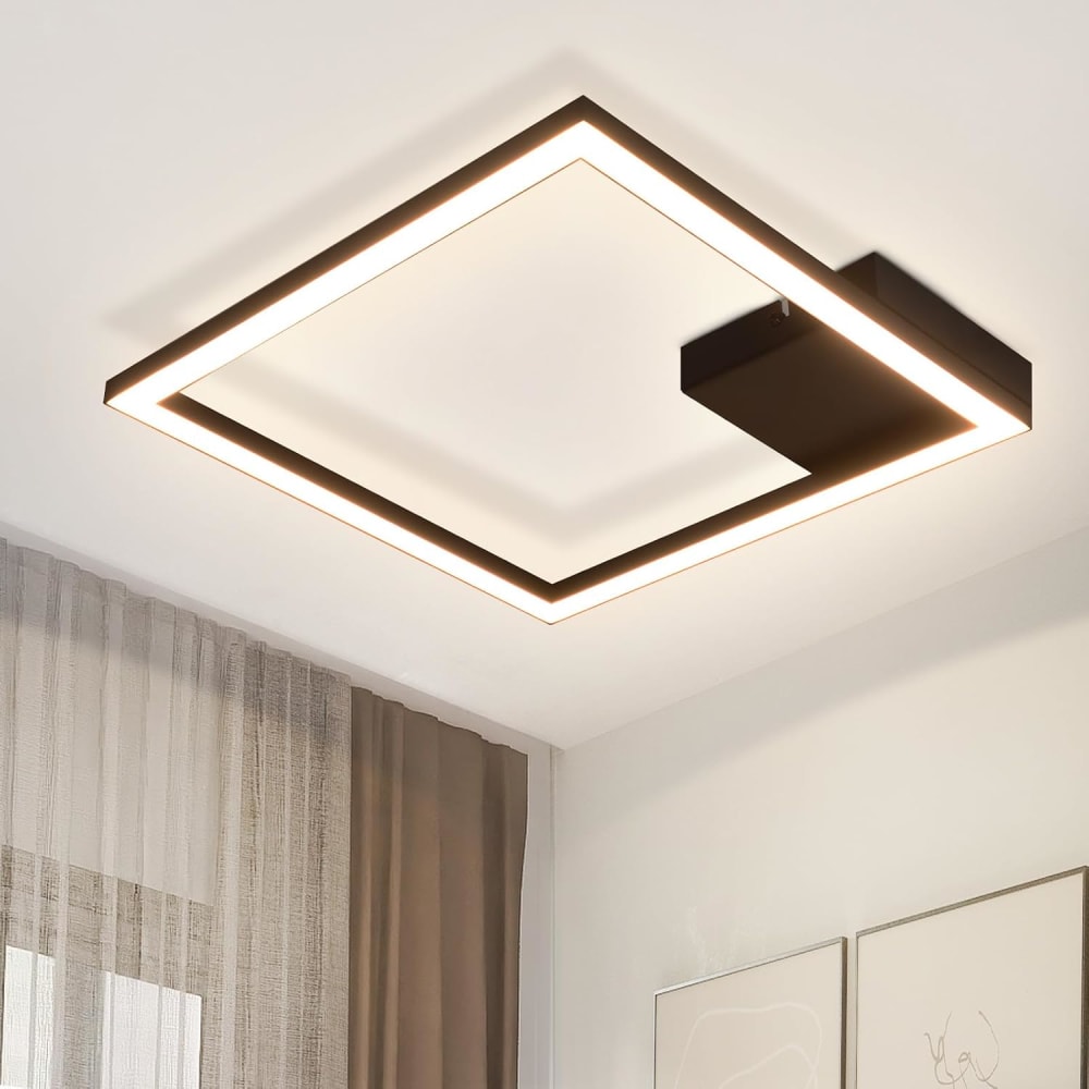 Plafonnier en fer aluminium noir 29.4x29.4x3.8cm led 3000k 12w — vue 3