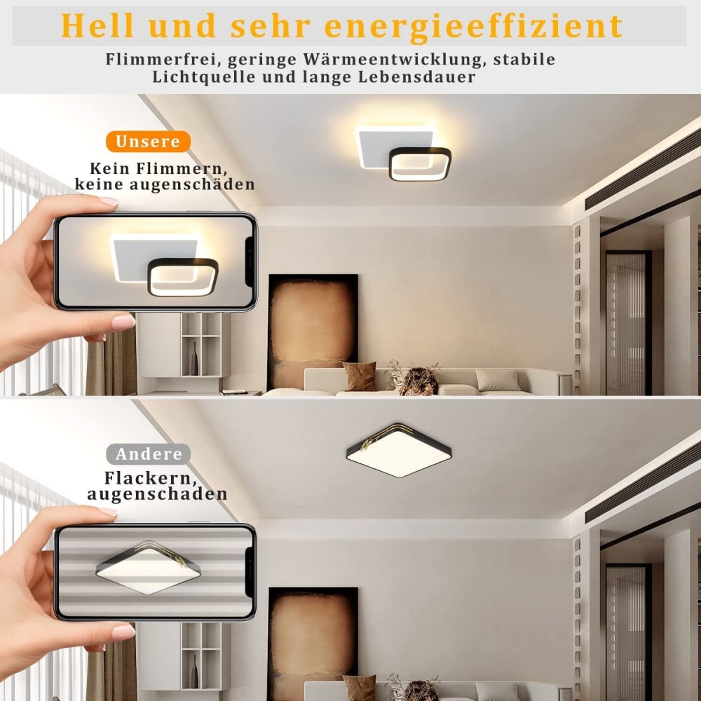 Plafonnier en plastique noir 24x24x6cm led 3000k 15w — vue 4