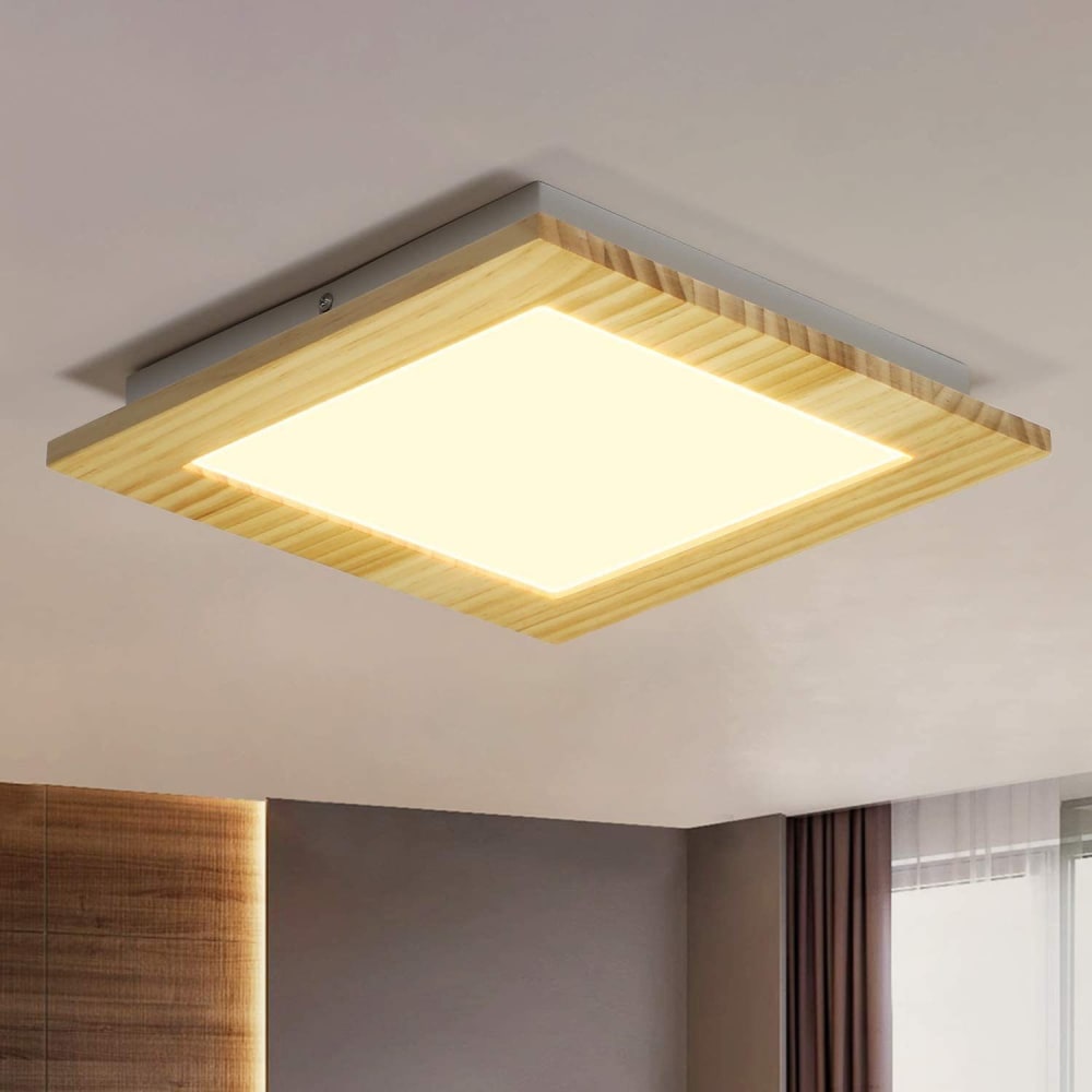 Deckenleuchte Holz 30x30x4.2cm Holzfarbton LED 3000K 17W -
