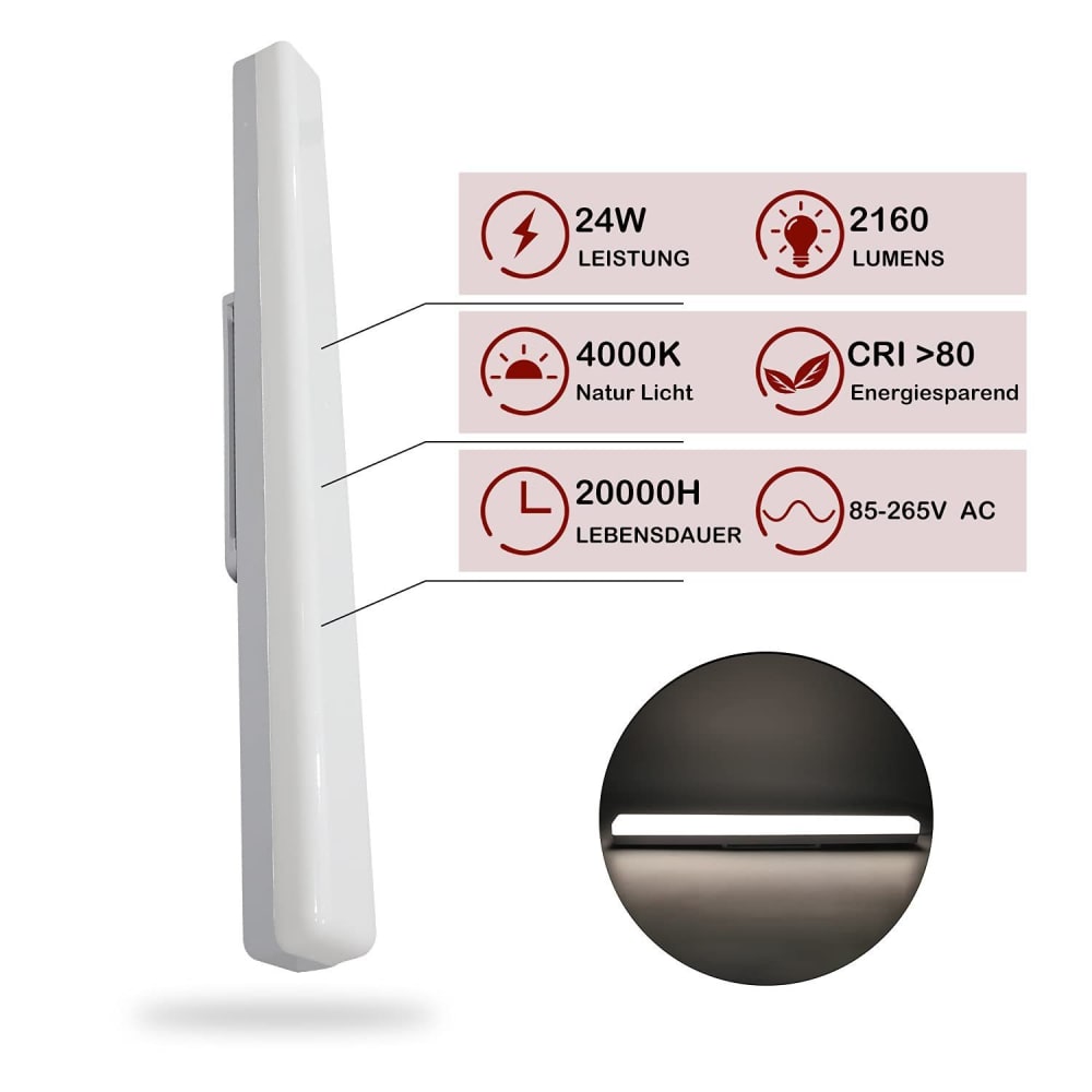 Plafonnier en pvc blanc 60x5x5cm led 4000k 24w — vue 4