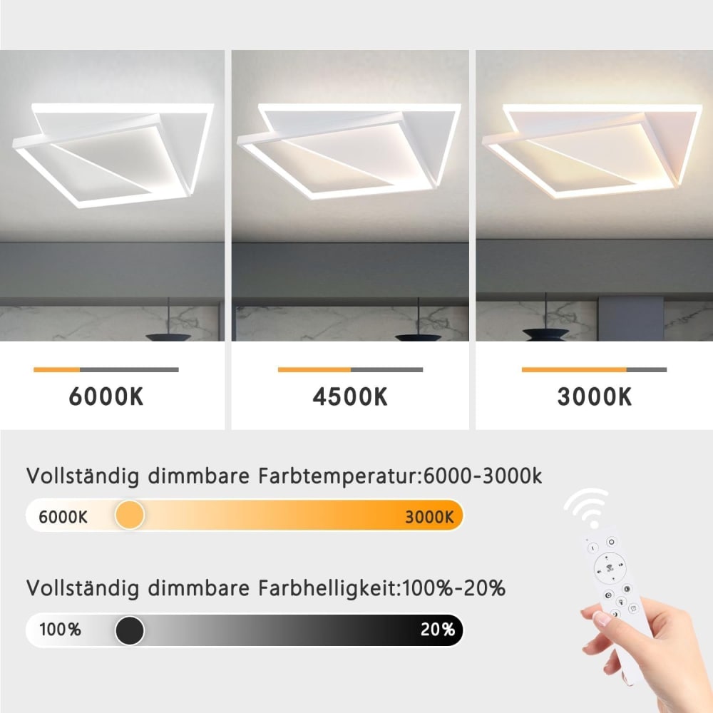 Plafonnier en acrylique blanc 35x35x5.5cm led intensité variable 40w — vue 4