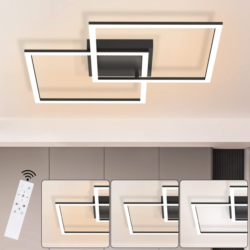 Plafonnier en fer noir 54x54x7.5cm led intensité variable 52w — vue 3