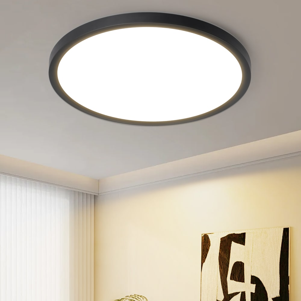 Plafonnier en plastique noir 18x18x2.6cm led 3000k 15w — vue 3