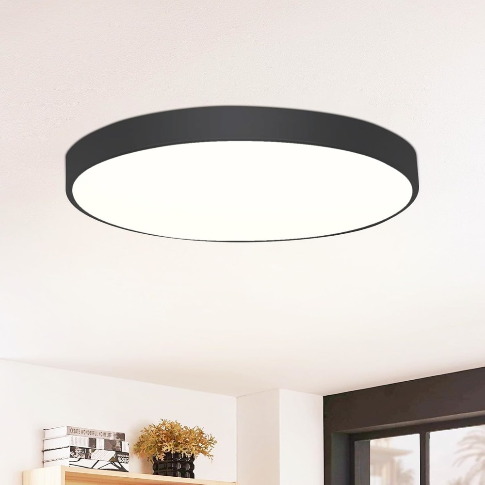 Plafonnier en pvc noir 26x26x6cm led 4000k 17w — vue 3