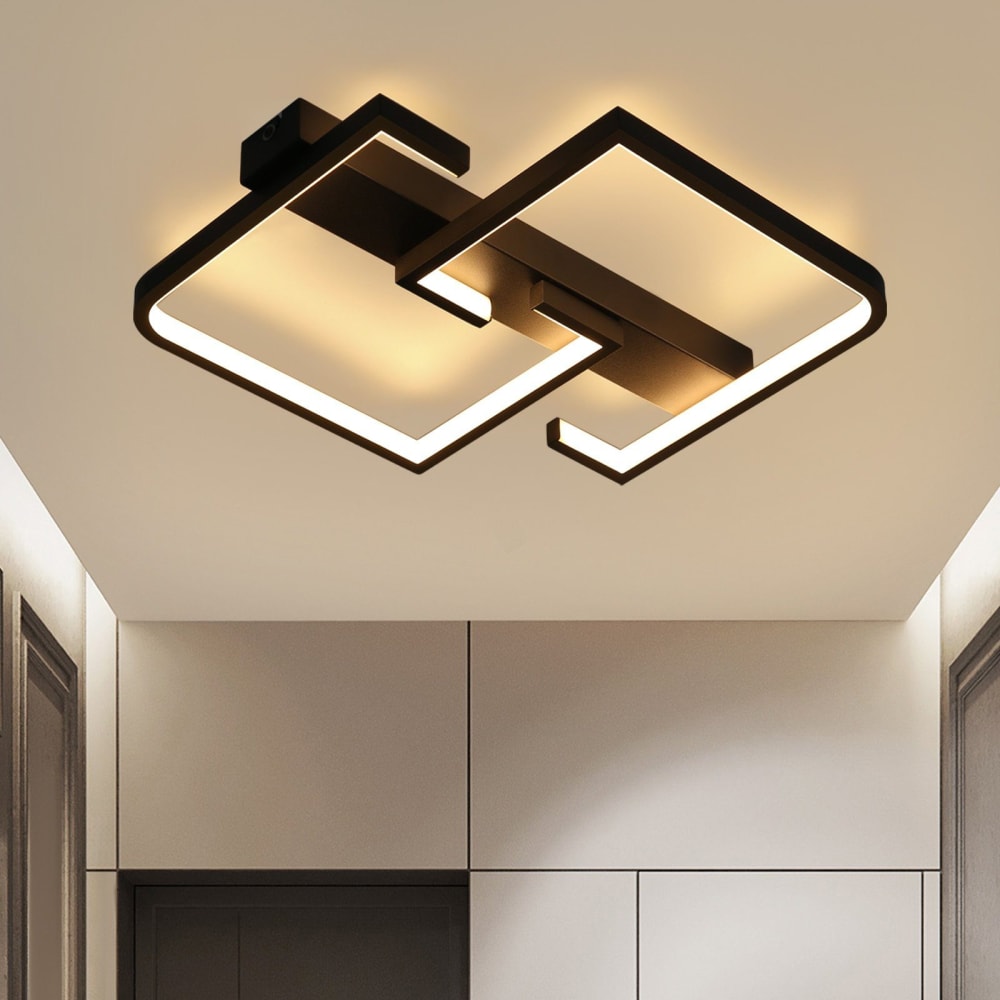 Plafonnier en fer aluminium noir 30x25x4.5cm led 3000k 19w — vue 3