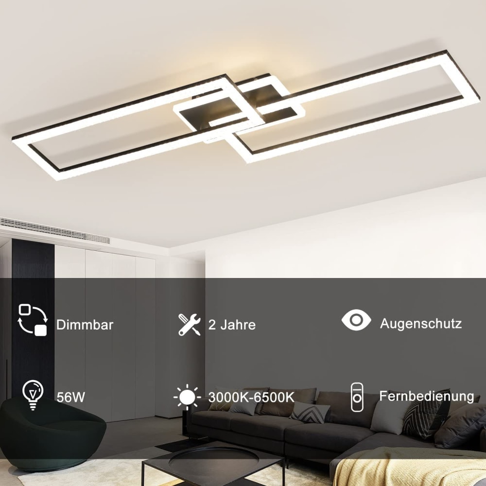 Plafonnier en acrylique noir 80x25.5x7.5cm led intensité variable 56w — vue 4