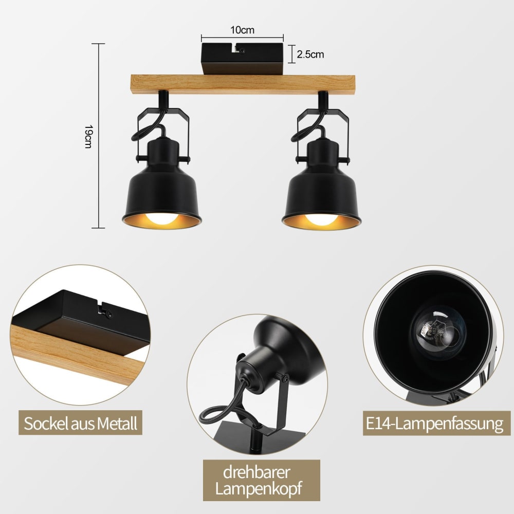 Spot de plafond en fer noir 29x14x19cm e14 — vue 4