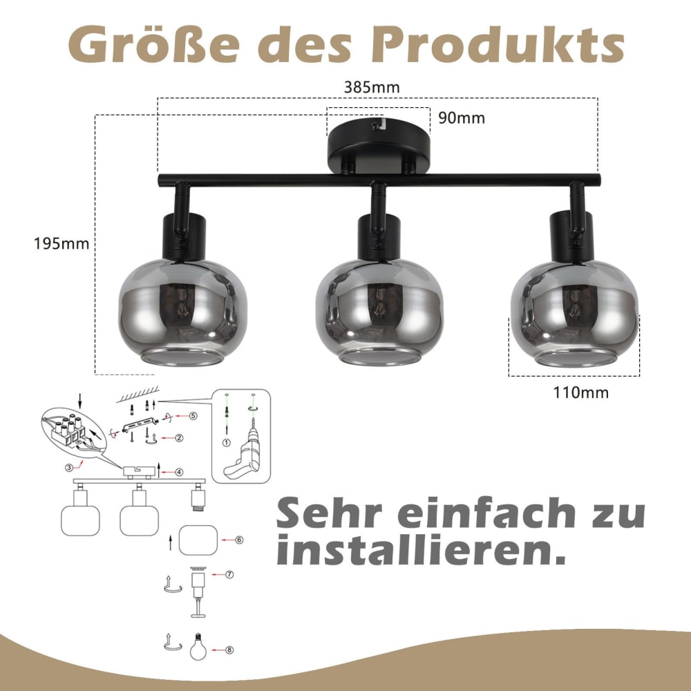Spot de plafond en fer noir 37x20x19cm e14 — vue 4