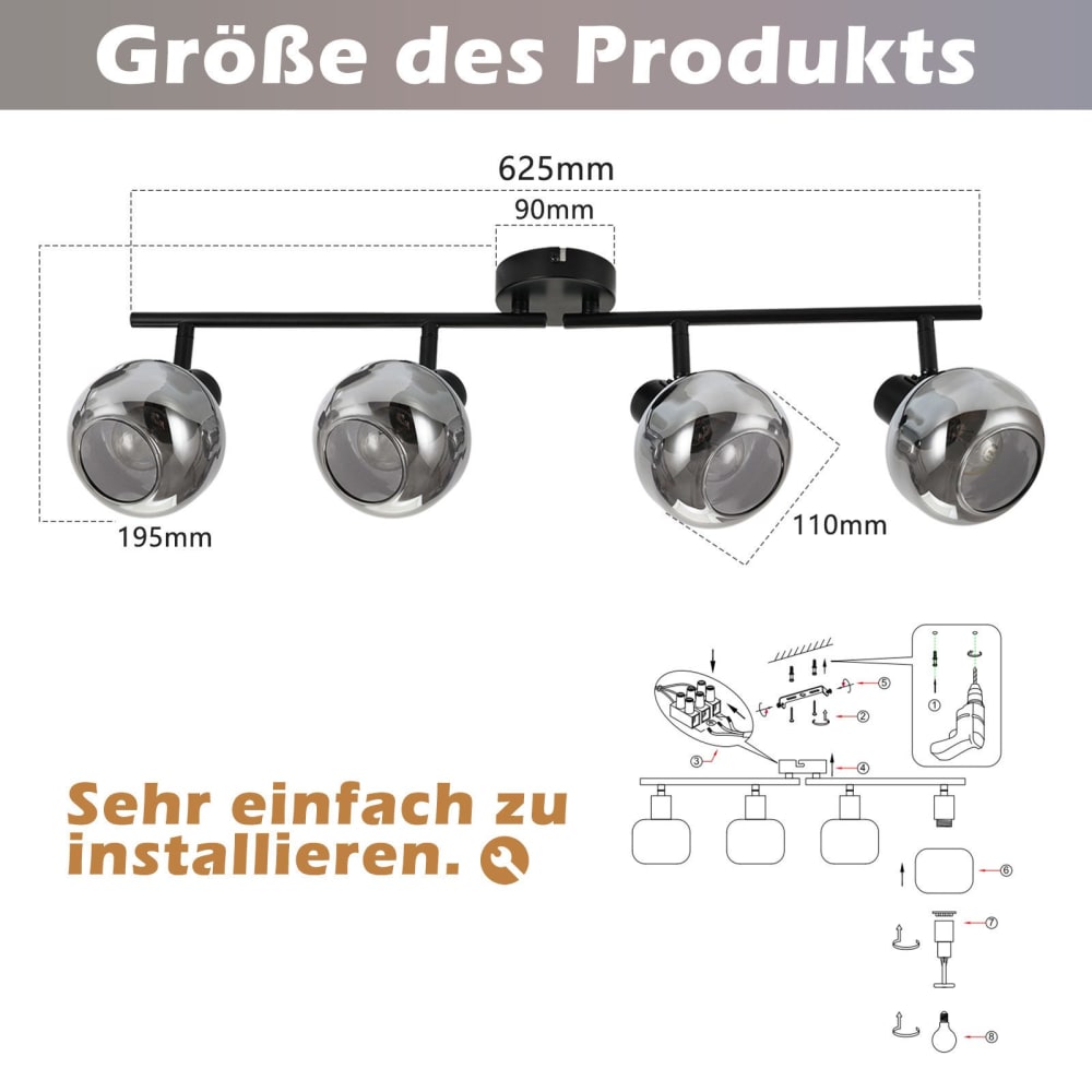 Spot de plafond en fer noir 62x20x19cm e14 — vue 3
