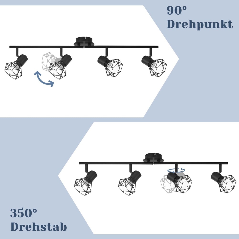 Spot de plafond en fer noir 71x20x9.5cm e14 — vue 4
