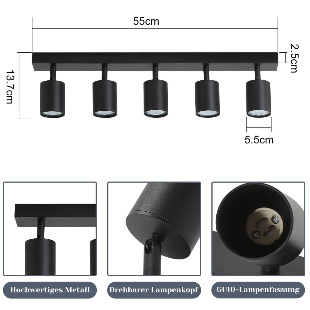Spot de plafond en fer noir 55x5.5x13.7cm gu10 — vue 4
