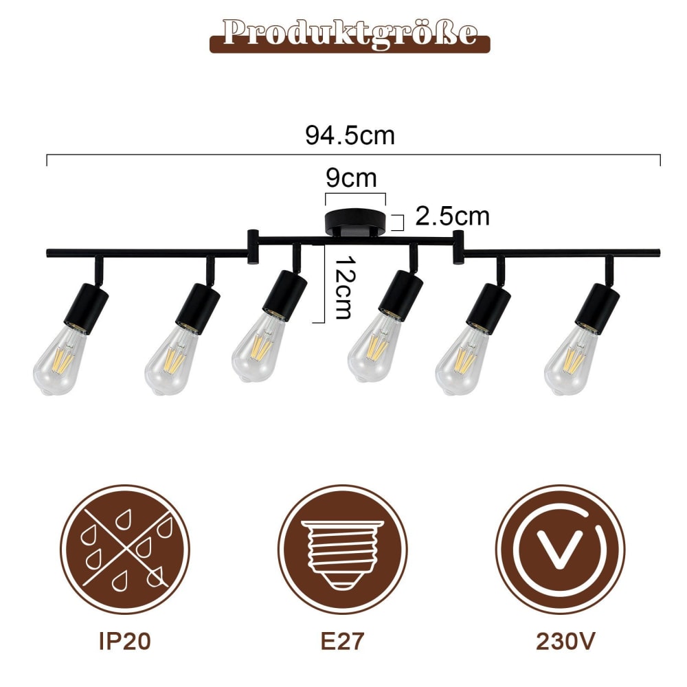 Spot de plafond en fer noir 94.5x9x16cm e27 — vue 4