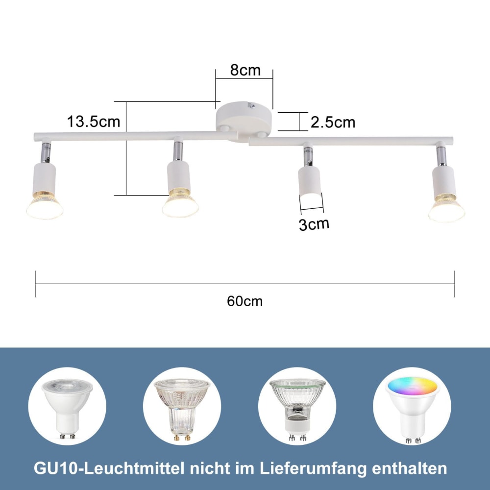 Spot de plafond en fer blanc 60x8x13.5cm gu10 — vue 3