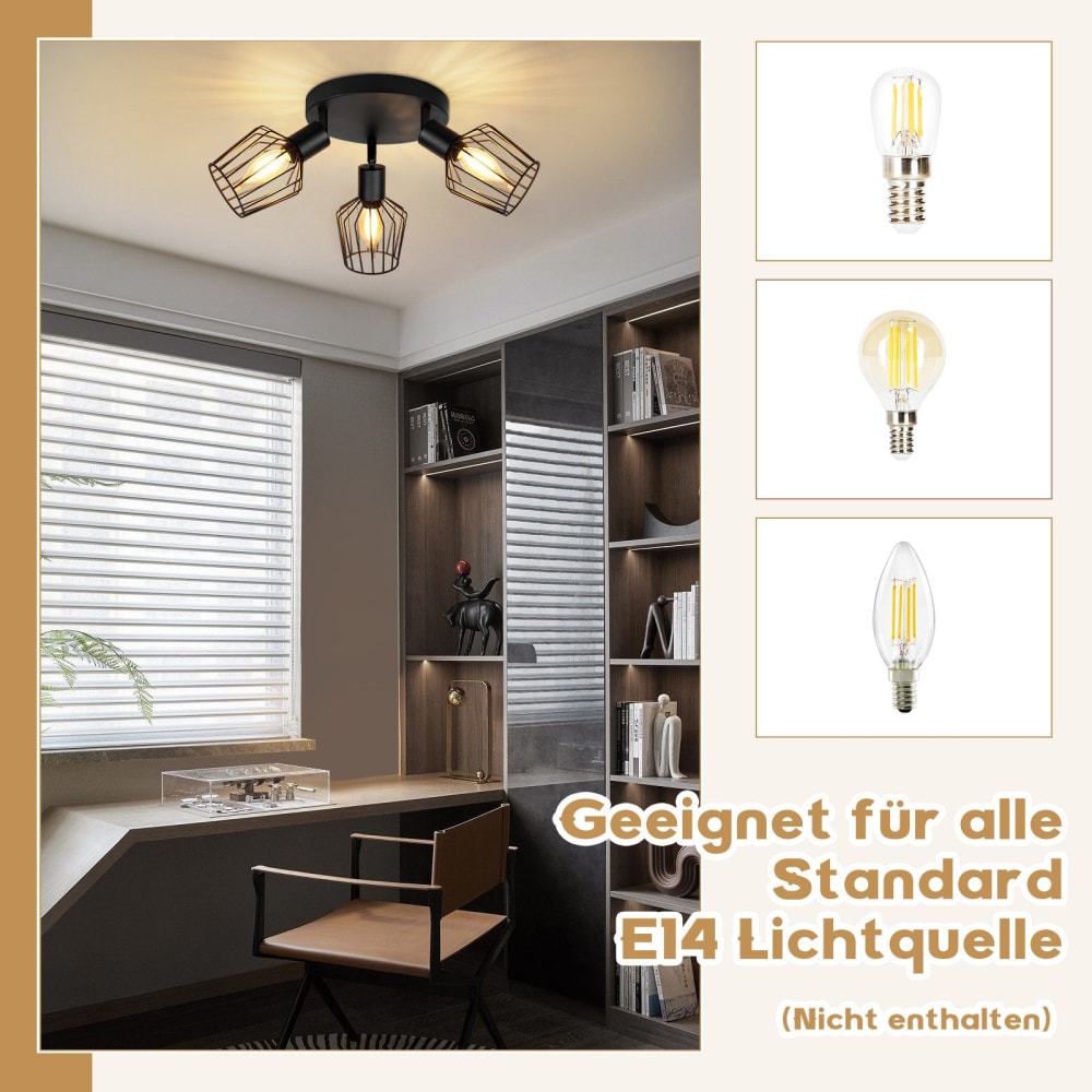 Spot de plafond en fer noir 20x20x20cm e14 — vue 4
