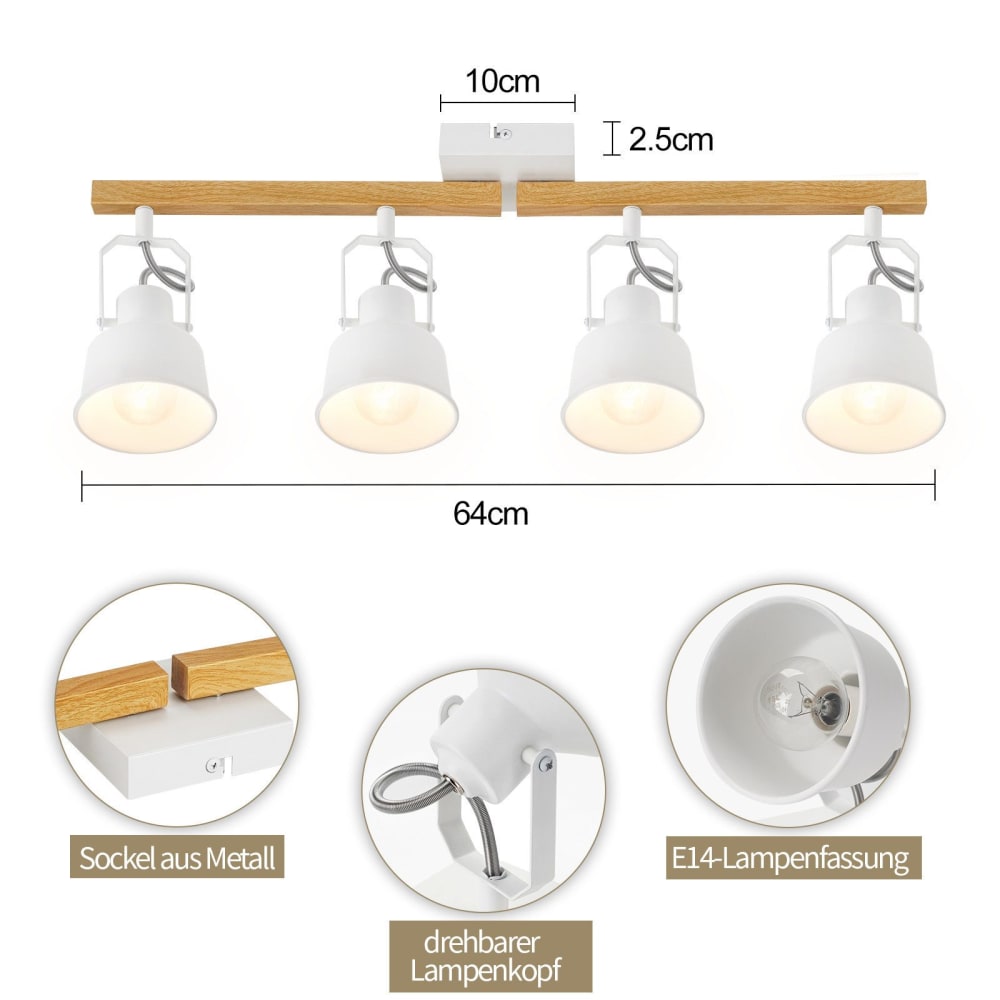 Spot de plafond en fer blanc 64x19x14cm e14 — vue 4