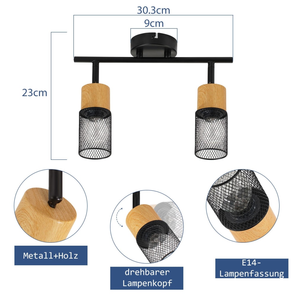 Spot de plafond en fer noir 30x20x21cm e14 — vue 4