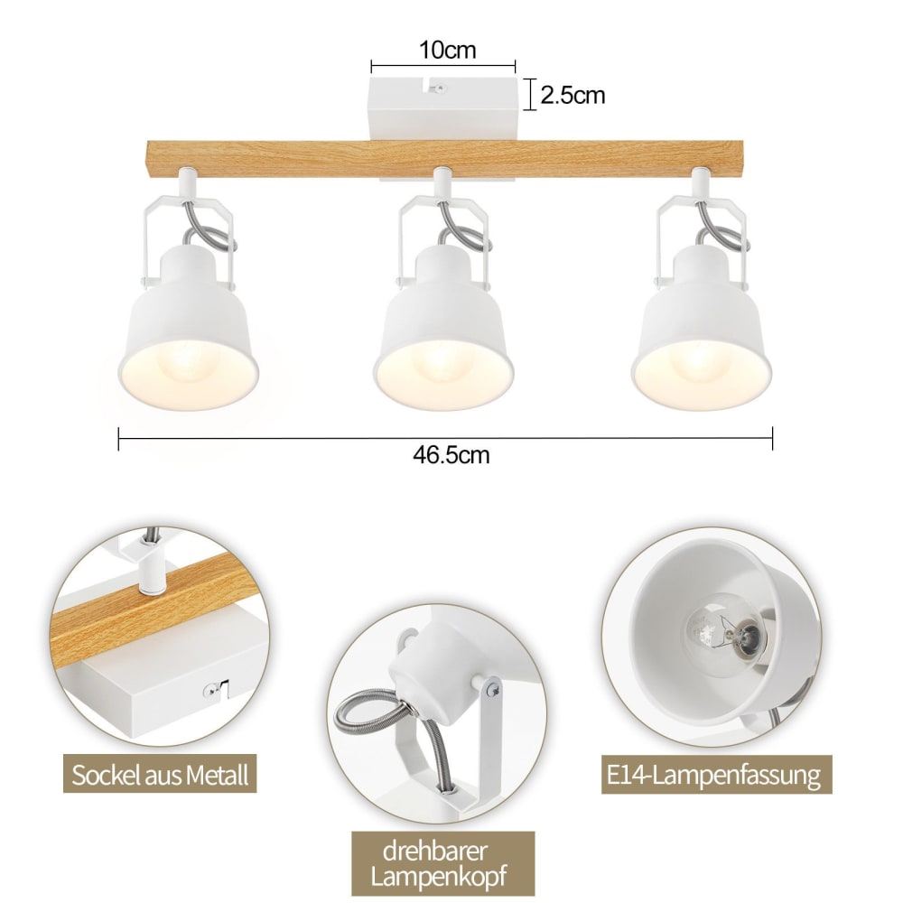 Spot de plafond en fer blanc 46.5x14x19cm e14 — vue 4