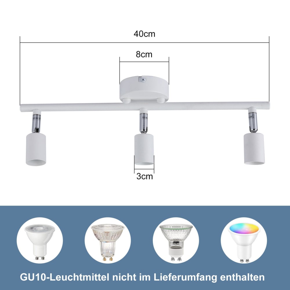 Spot de plafond en fer blanc 40x8x13.5cm gu10 — vue 3