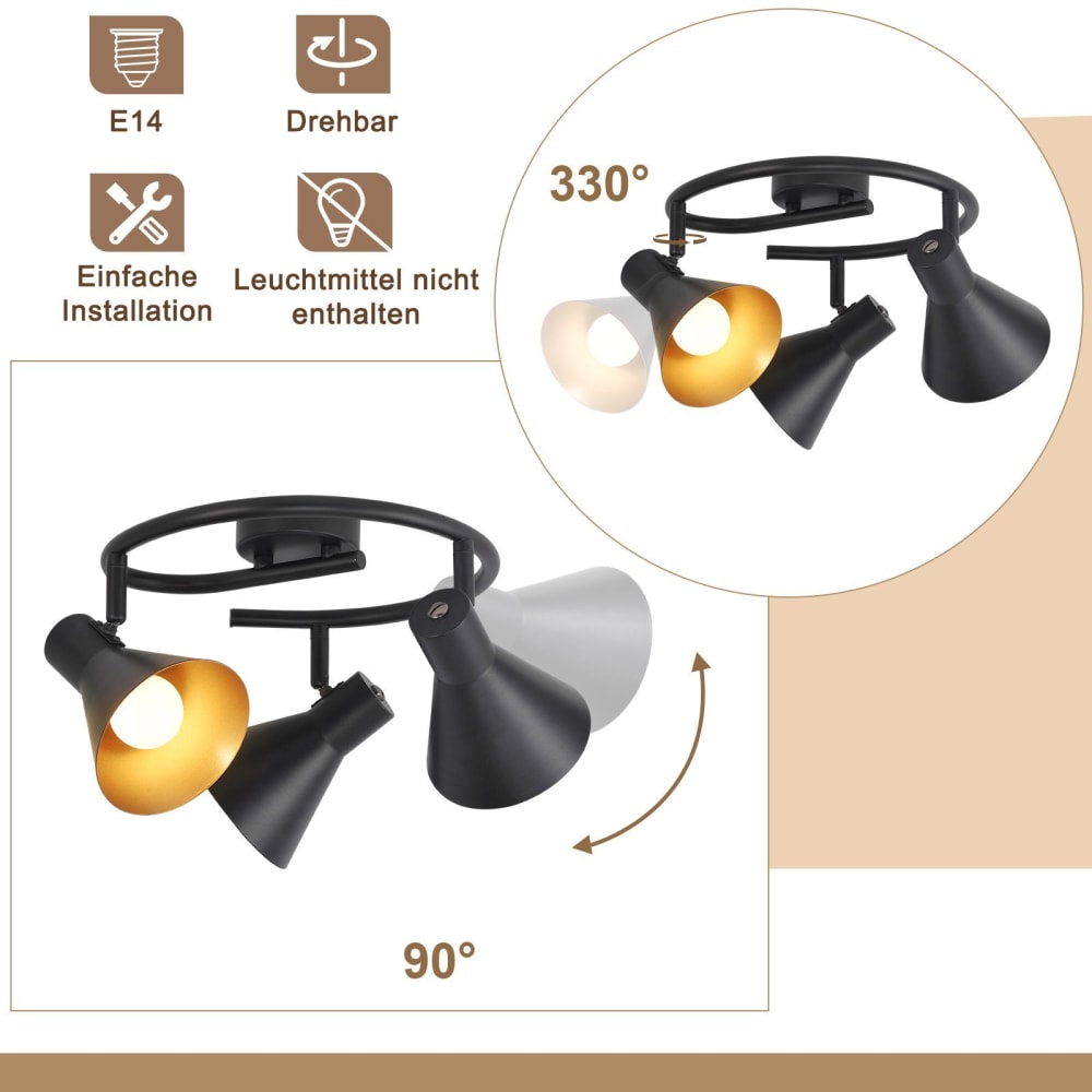 Spot de plafond en fer noir 28x25x21cm e14 — vue 4
